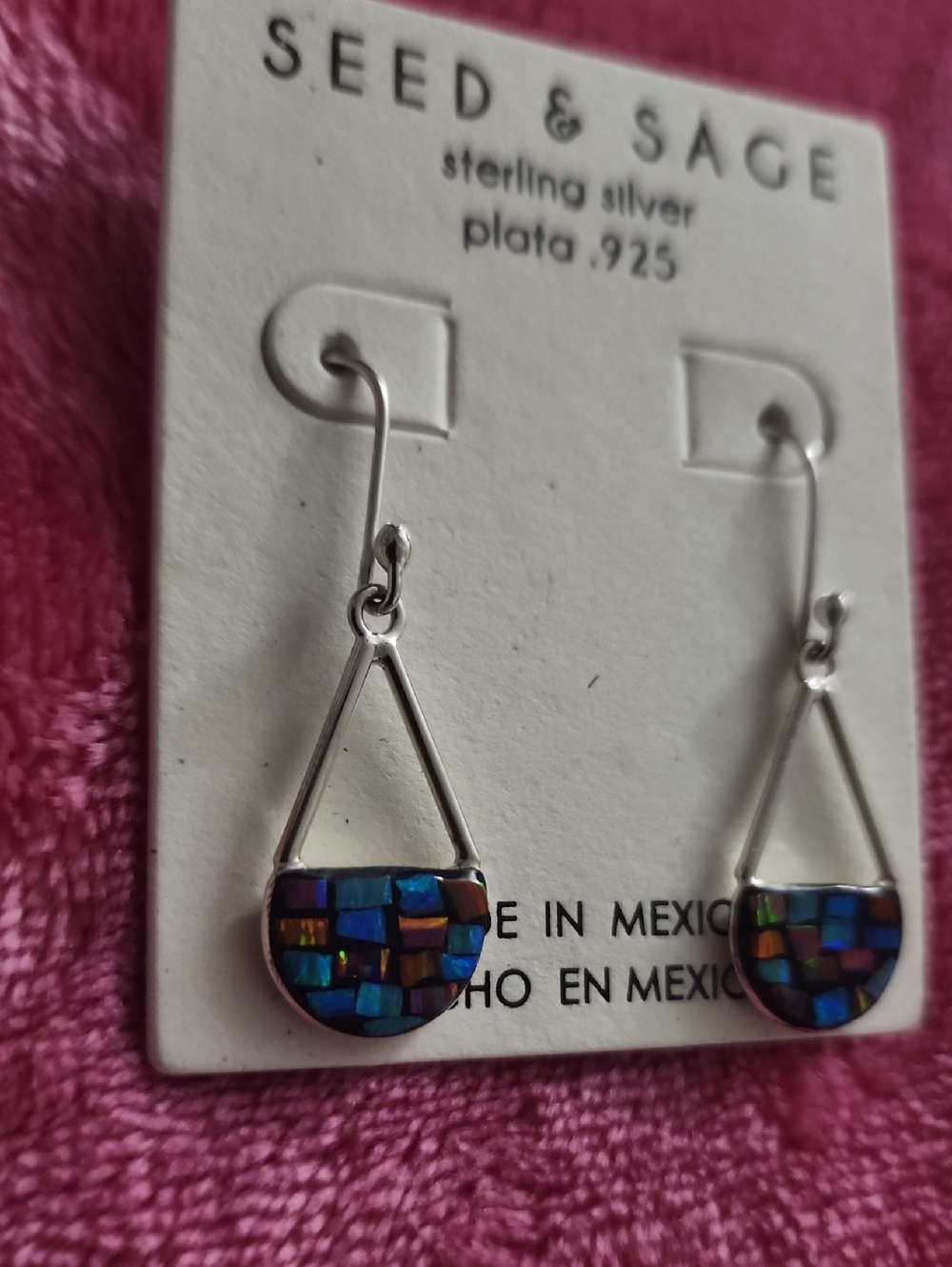 ✨️Seed & Sage Sterling Silver Multicolor Mosaic Drop Earrings/ Made In Mexico ✨️ - Picture 3 of 7